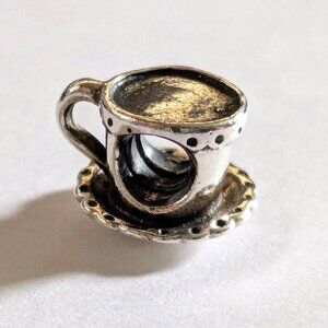 Authentic Vintage Retired Pandora Teacup and Saucer Silver Charm